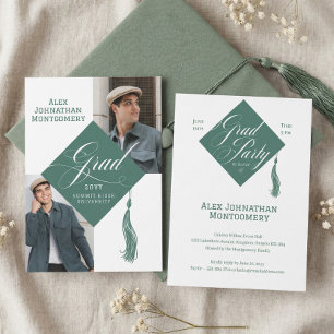 Elegant Skript Examen Hatt Tassel Examen Foto Inbjudningar