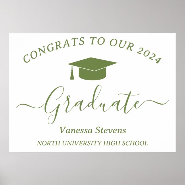 Elegant skript examensfirande grattis modern vit poster (Framsidan)