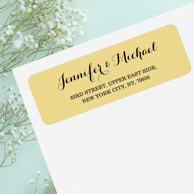 Elegant skript falskt guld bröllops returadress etikett (Elegant Script Faux Gold Wedding Return Address Label)