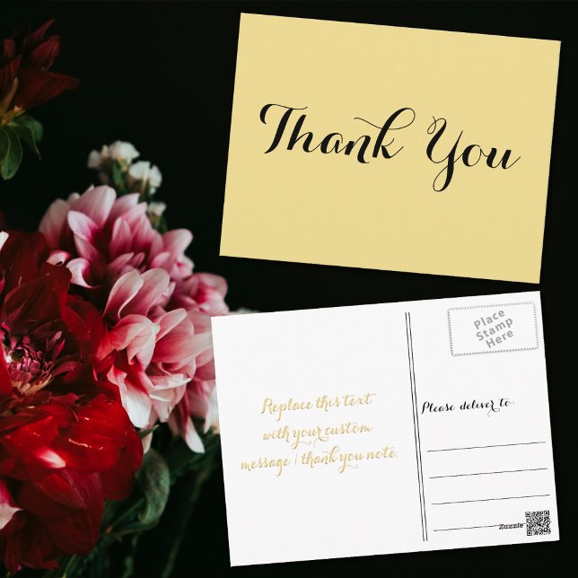 Elegant skript falskt guld bröllopsdusch tack vykort (Elegant Script Faux Gold Wedding Shower Thank You Postcard)