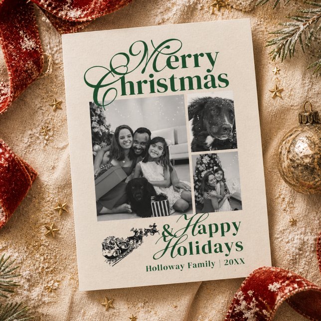 Elegant Skript Familjefoto Julkort (Elegant Script Family Photo Holiday Card)