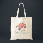 elegant-skript för rustiska peonies maid of honor tygkasse<br><div class="desc">Vår "jordskalv"-samling har vattenfärgspennor på vacker höst färger med burgundy och dammig med matchande bladverk som kompletterar bra kraftbakgrund. Du kan välja en ljusgrav eller vit bakgrund och blanda och matcha den här samlingen som du vill. Elegantens kalligrafiskript förstärker det övergripande utseendet och paras väl med en kombination av serif...</div>