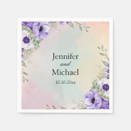 elegant-skript för vattenfärgen lila blommor bröll pappersservett