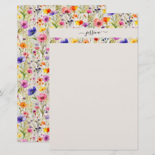 Elegant-skript för vilda blommor namn brevpapper