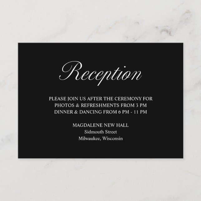 Elegant Skript Formal Black Wedding Reception Tilläggskort (Framsida)