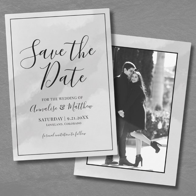 Elegant Skript Foto Bröllop Spara Datumet Inbjudningar (Elegant Script Save the Date Wedding Announcement)