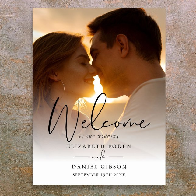 Elegant Skript Foto Bröllops Välkomstskylt Poster (Elegant Script Photo Wedding Welcome Sign)