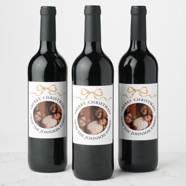 Elegant skript & foto julklappar till familjen vinflaska etikett (Flaskor)