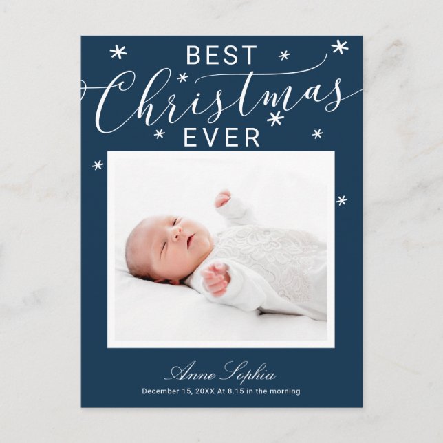 Elegant skript fotofödselannons för jul helg vykort (Framsida)