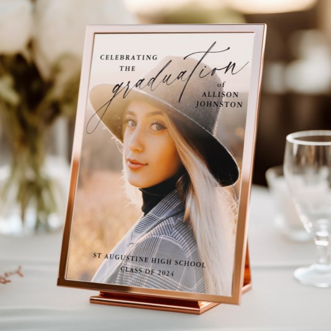 Elegant skript fotograttisplakat fototryck (Elegant script photo graduation poster sign.)