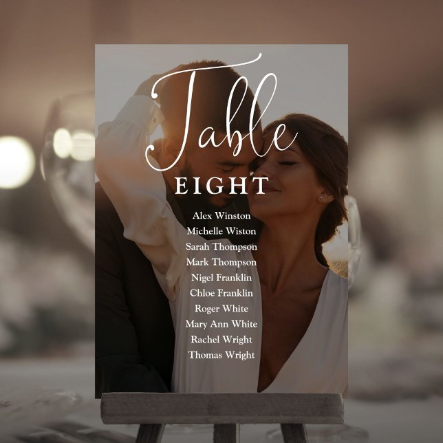 Elegant skript fotostolskort bordnummer inbjudningar (Elegant Script Photo Seating Chart Table Number)