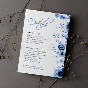 Elegant Skript Fransk Blå Blommig Toile Bröllop Tilläggskort