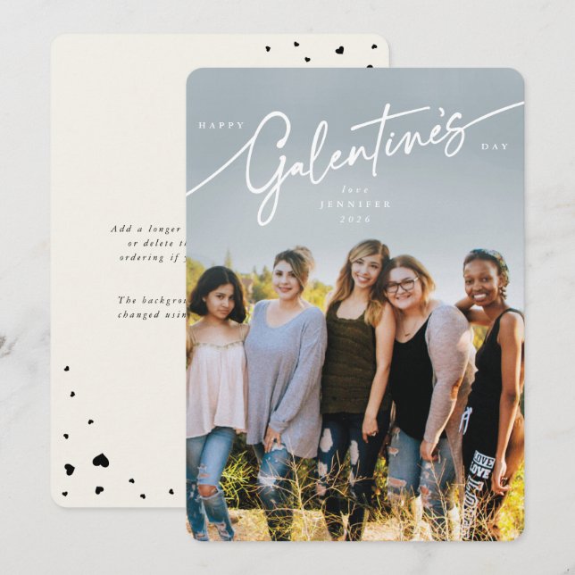 Elegant-skript Galentins dagfoto-kort Julkort (Fram/baksida)