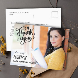 Elegant Skript Hjärtfoto Examenshögtid Tack Vykort