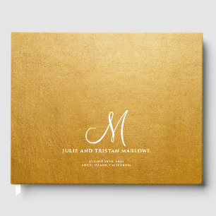 Elegant Skript Initial Bröllop Monogram Guld Gästböcker