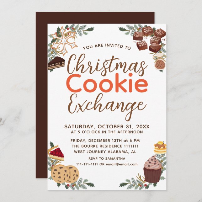 Elegant skript julbakelse utbytesfest inbjudningar (Fram/baksida)