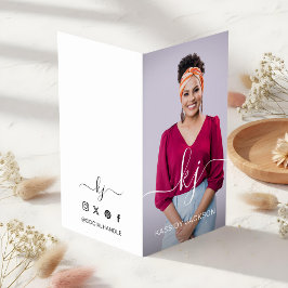 Elegant skript kalligrafi monogram logotyp & foto visitkort