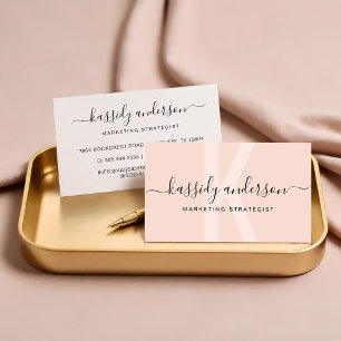 Elegant Skript Kalligrafi Monogram Logotyp Rosa Visitkort