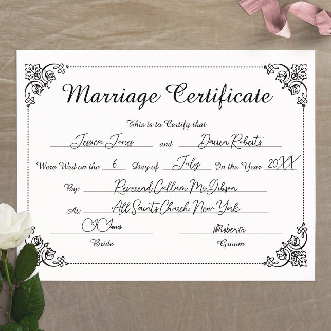 Elegant skript kantfyllt äktenskapsbevis (Elegant Script Border Filled Marriage Certificate)