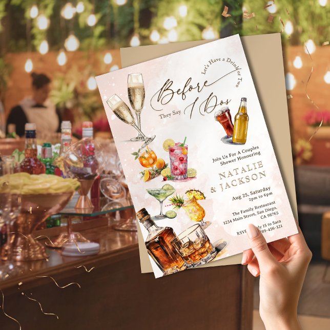 Elegant-skript-klipp innan de säger att jag gör de inbjudningar (Elegant Script Cocktails Before They Say I Dos Invitation )