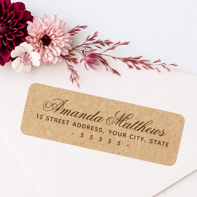 Elegant skript Kraft papperslook returadress Etikett (Elegant script Kraft paper look return address Label)