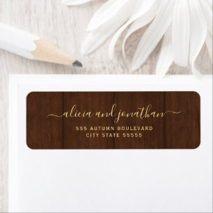 Elegant skript lantlig trä bröllops returadress etikett
