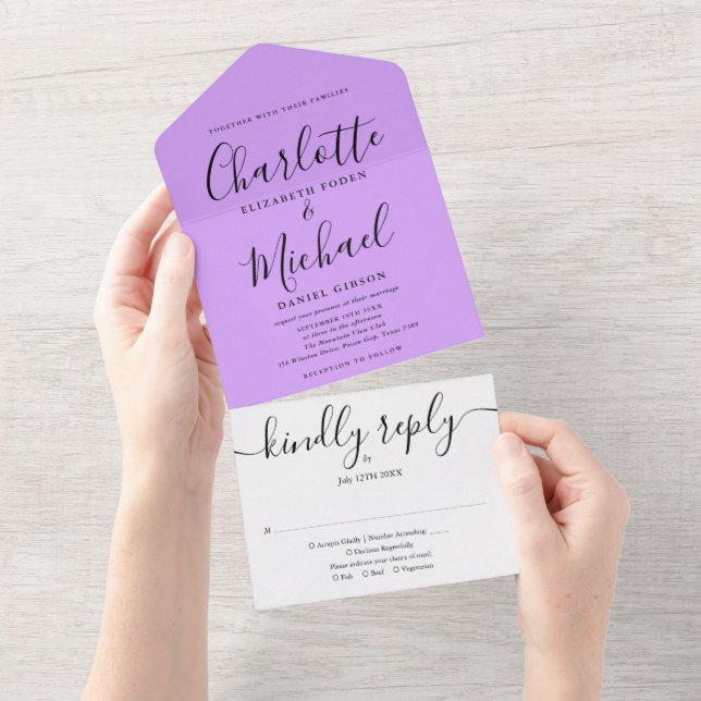 Elegant skript Lavendel Lila Minimalistisk Bröllop (Avrivbar del)