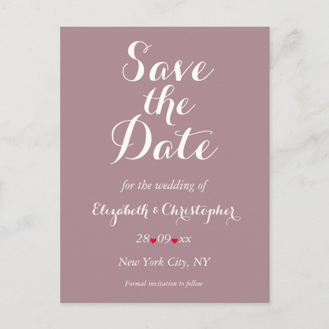 Elegant Skript Lila Bröllop Save the Date Vykort (Framsida)