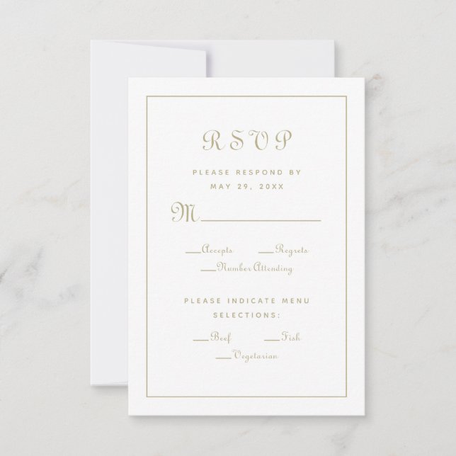 Elegant skript måltidsval Guld bröllopsbilaga OSA Kort (Framsida)