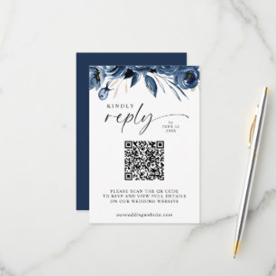 Elegant Skript Marinblommig QR-kod Bröllop OSA Kort
