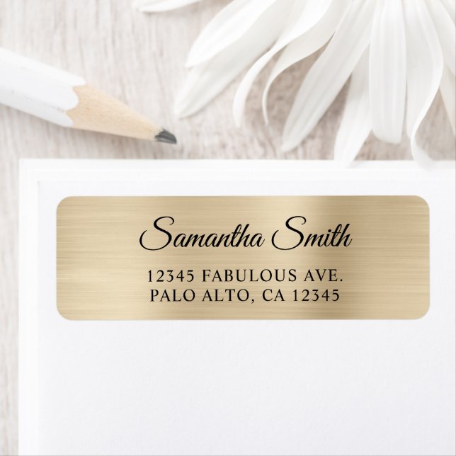 Elegant skript metallisk champagne returadress etikett (Insitu)