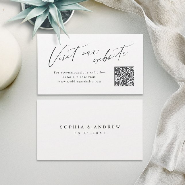 Elegant skript minimal QR-kod webbplats Infogakort Placeringskort (Elegant script minimal QR code website Insert card)