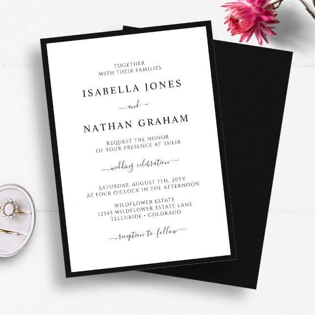 Elegant skript minimalisisk svart-vit bröllop inbjudningar (Elegant Script Minimalist Black and White Wedding Invitation by Painted Paperie
)