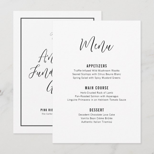 Elegant Skript Minimalistisk Formell Galakvälls Mi Meny (Fram/baksida)