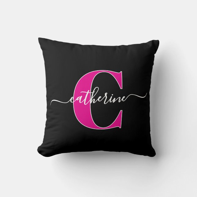 Elegant skript Minimalistisk Svart Rosa Monogram N Kudde (Framsida)