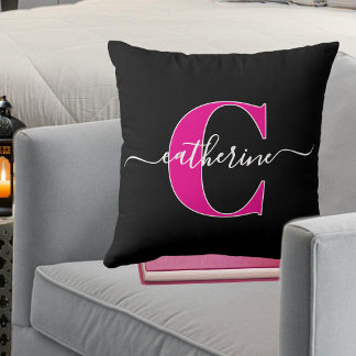 Elegant skript Minimalistisk Svart Rosa Monogram N Kudde
