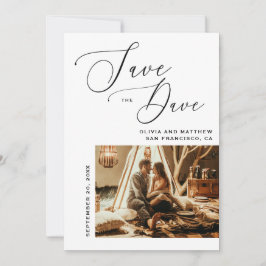 Elegant-skript | Minimalistiskt rent foto Bröllop Spara Datumet