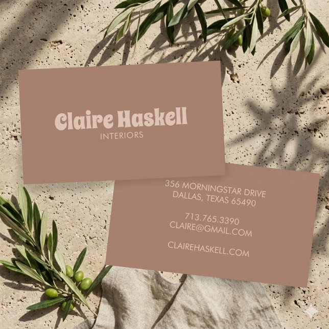 Elegant Skript Mocha Mousse Tan Beige Chic Minimal Visitkort (Fancy Script Mocha Mousse Tan Beige Chic Minimal Business Card
)