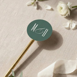 Elegant Skript Monogram Klassisk Bröllop Runt Klistermärke