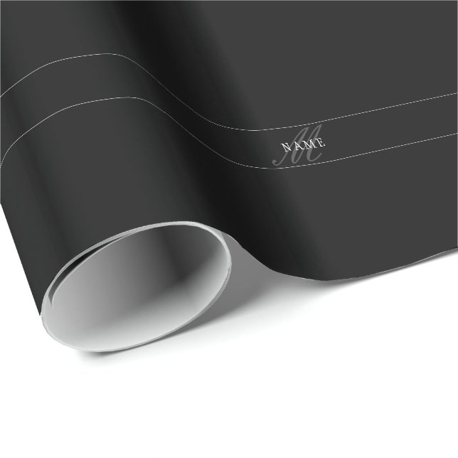 Elegant skript monogram redigerbar svart grå vit presentpapper (Rullad Hörn)