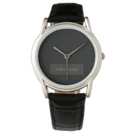 Elegant skript monogram svart & guld armbandsur