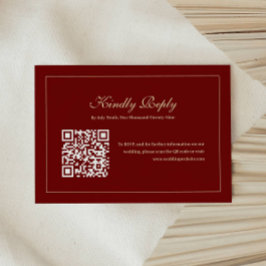 Elegant skript monogram vinröd QR-kod bröllop OSA Kort