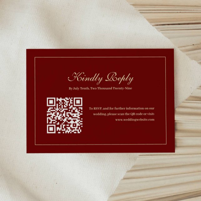 Elegant skript monogram vinröd QR-kod bröllop OSA Kort (Skapare uppladdad)