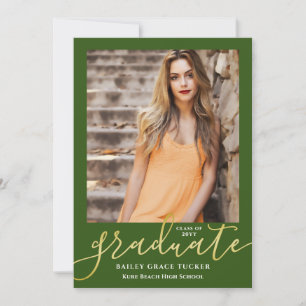 Elegant Skript Mörk grönt Guld 2-foto-Studenten Meddelande
