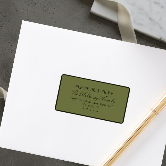 Elegant skript Mörkgrön Formell Bröllop Adressetikett (Elegant Script Dark Green Formal Wedding Label)