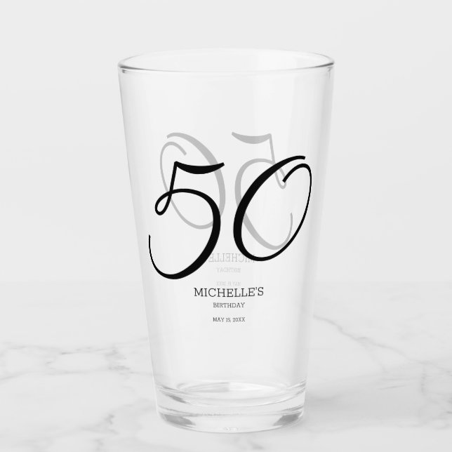 Elegant Skript Namn Datum 50-årsdag Glaskopp (Framsida)