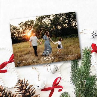 Elegant Skript Namn Familj Foto God Jul Julkort