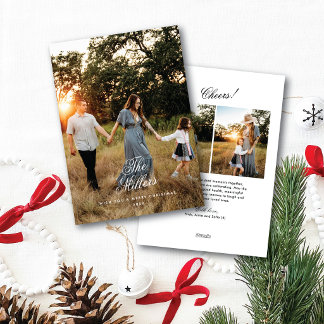 Elegant Skript Namn Familjefoto God Jul Julkort