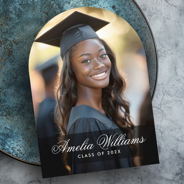 Elegant-skript namn fotomeddelande om studenten inbjudningar (Elegant script name photo graduation announcement)