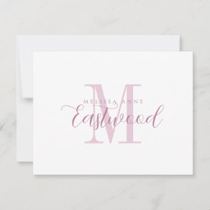 Elegant Skript Namn Rosa Monogram platt anteckning Anteckningskort